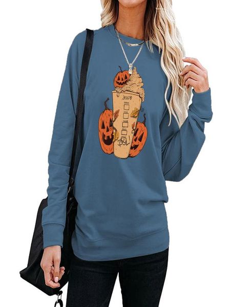 

european and american women039s hoodies pumpkin cup cute print halloween loose longsleeved women039s round neck sweater2731949, Black