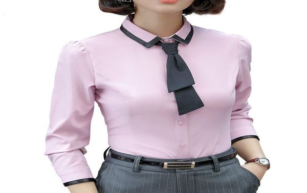 

new women039s spring elegant patchwork long sleeve tie formal wear ladies slim shirt office work blouse womens and summer4127745, White