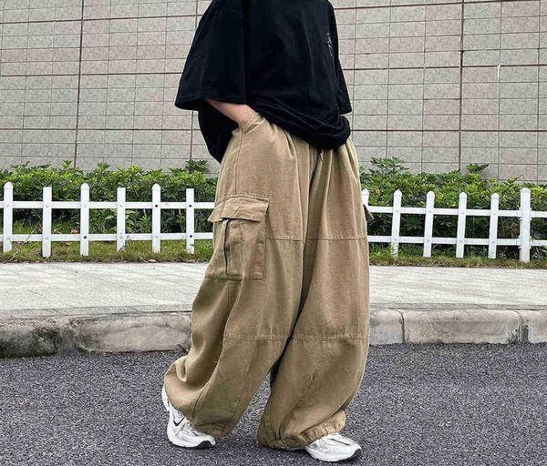 

aman street work pants men's high street harajuku straight tube loose trend retro wide leg pants h12235902001, Black