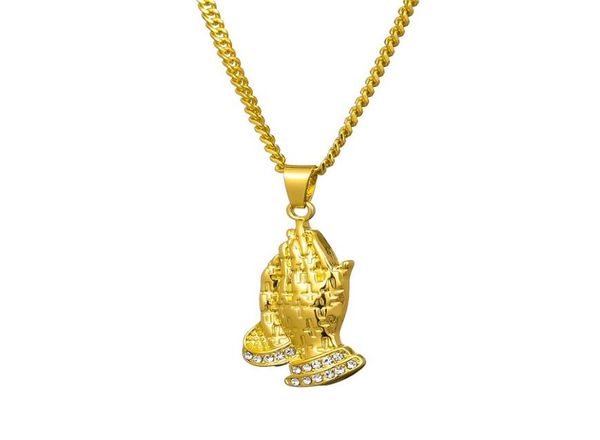 

designer fashion men praying hand pendant necklaces hip hop jewelry rhinestone crystal design 60cm long chains punk necklace for m4247305, Silver