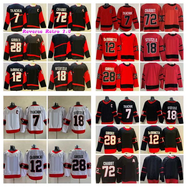 

2022 reverse retro 2.0 hockey jerseys black 7 brady tkachuk 12 alex debrincat 28 claude giroux 72 thomas chabot 18 tim stutzle alternate sti, Black;red