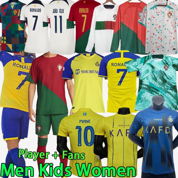 

23 24 al nassr fc soccer jerseys 2023 2024 portugal mane men set kids kit women fans player version ronaldo long sleeve al-nassr football sh, Black;yellow
