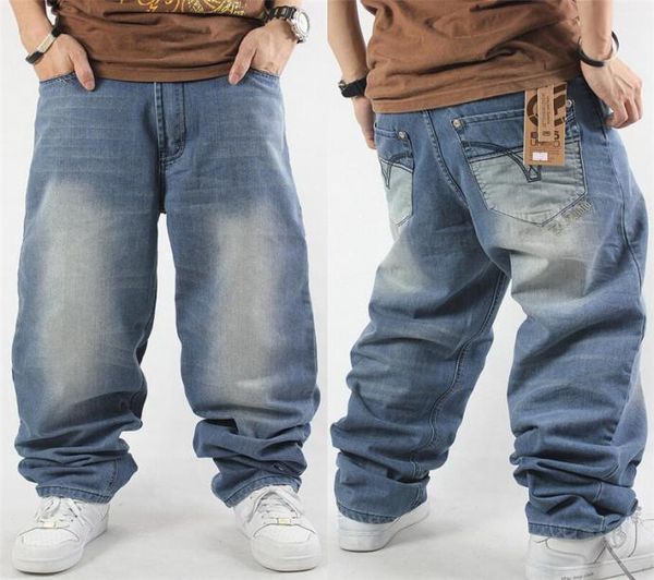 

hrem style big yards jeans male new hip hop baggy jeans hip loose straight pants causual pants long4415754, Blue