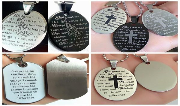 

30pcs whole mix lot of serenity prayer stainless steel pendant necklaces mens jesus religious jewelry 6 styles mixed man gift2395109, Silver