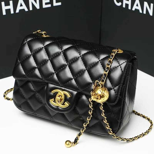 

cc bagsgenuine leather women's bag 2023 new fashion square fat little golden ball chain bag small xiangfeng lingge bag one shoulder cro