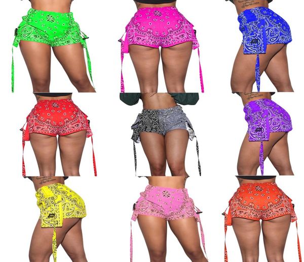 

summer womens pants paisley print shorts pants 2021 pocket applique high waist elastic shorts red green pink orange yellow be8556113, White;black