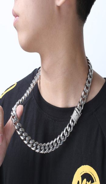 

hiphop mens 203g heavyweight shiny crystals drill cz clasp stainless steel silver curb chain link necklace 15mm 226 inch2576651