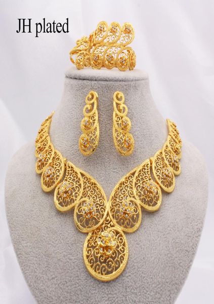

dubai gold color jewelry sets for women africa ethiopian wedding gifts necklace earrings ring bracelet sets party jewellery 2012241282457, Slivery;crystal