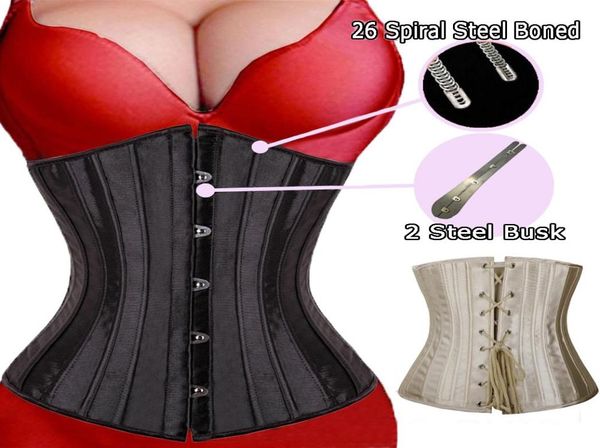 

26 spiral steel boned waist trainer underwear underbust corsets bustiers lingerie plus size 1560337, Black;white