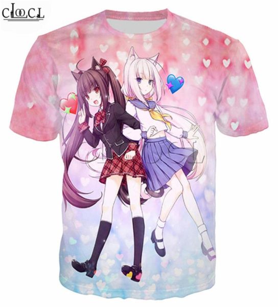 

anime game nekopara t shirt men women 3d print cartoon girls chocolat vanilla short sleeve fashion plus size tee 8193568, White;black