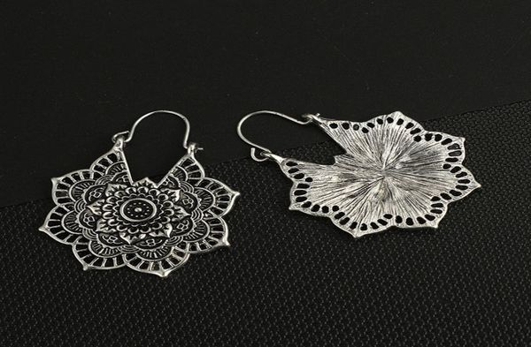 

wholesa flower hollow earrings gypsy mandala silver earrings gold retro ethnic hoop earring dangle earrings for woman ear studs bo4915268