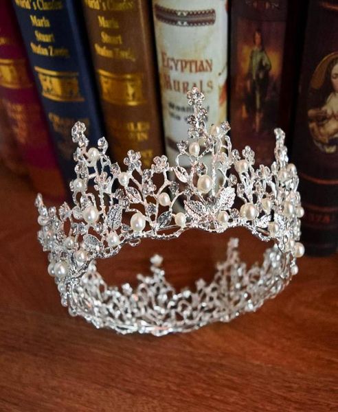 

floral pearl baroque bridal tiaras crowns hair jewelry women headband rhinestone crystal pageant diadem wedding accessories clips 8823674, Golden;silver