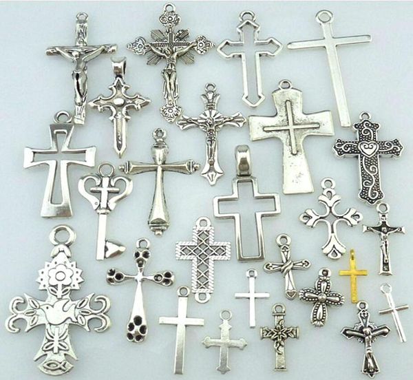 

100pcslot mixed cute cross charm beads tibetan silver alloy metal pendants jewelry diy findings components fd1319323448, Bronze;silver