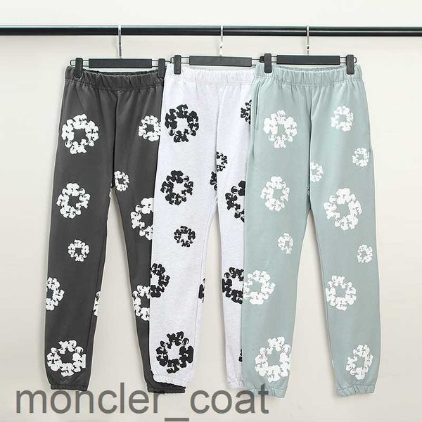 

puff print flower pants men women drawstring black sweatpants overalls, Blue