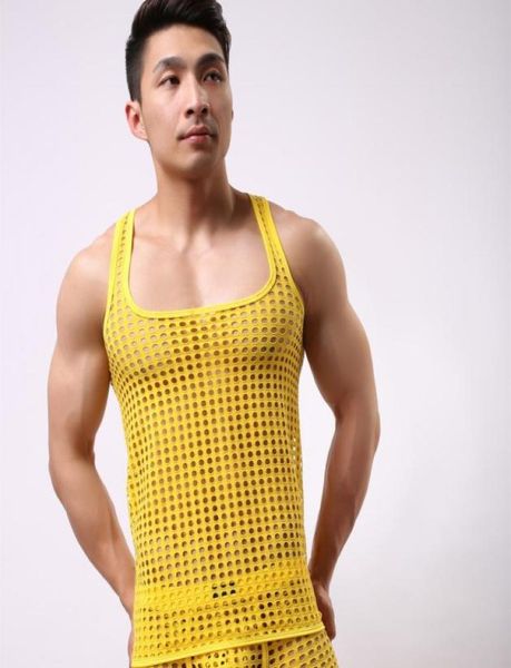 

man see through tank male funny mesh fishnet vest cutouts sleeveless undershirt hole homme shirts 7186476, White;black
