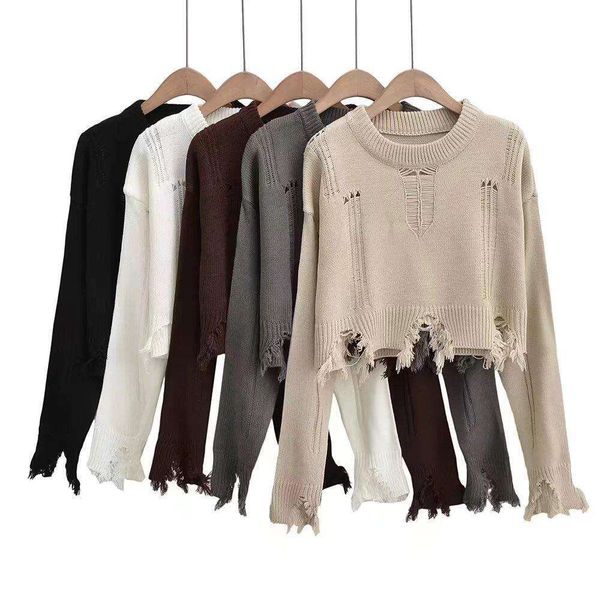 

autumn and winter womens clothing tattered tassels sweater top, White;black