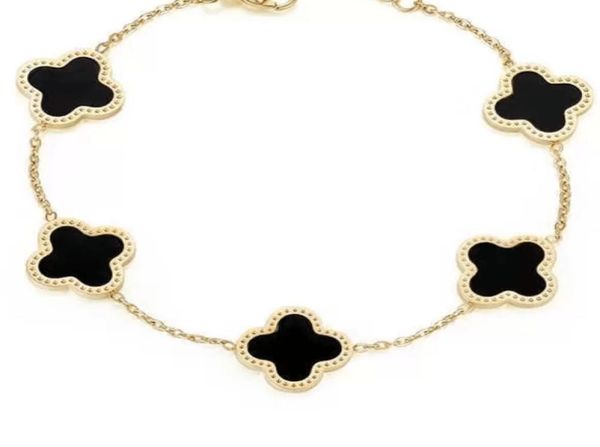 

4 color four leaf chain clover bracelet lucky bangle doublesided shells jewelry golden rose silver chain fashionable lady wedding6235035, Black