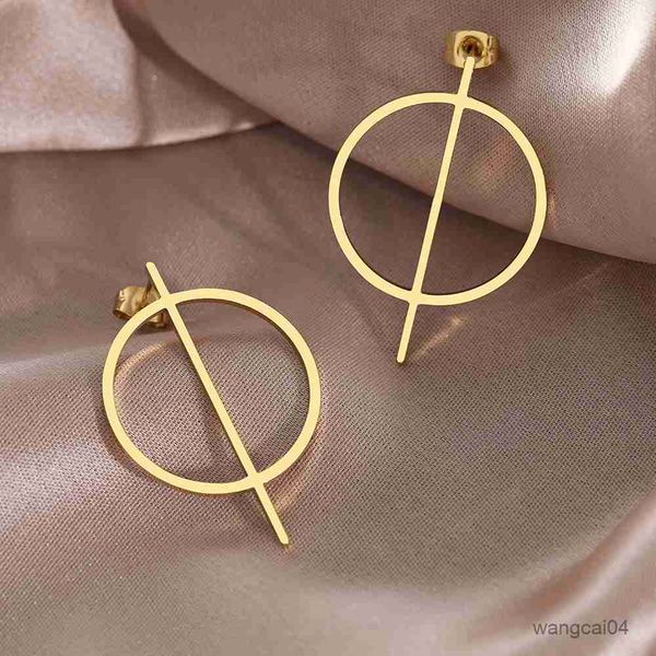 

charm stainless steel earrings trend minimalist round stick fashion unusual big stud earrings for women jewelry party gift r230901, Golden