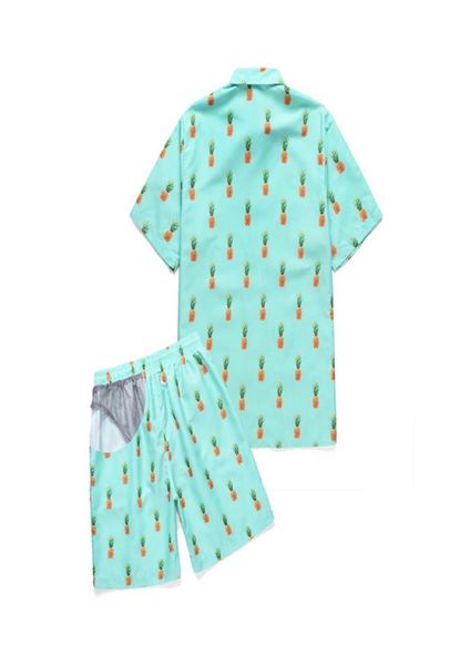 

quickdrying beach pants men pineapple print casual shirt suits large size hawaii shirts shorts sets 2pcs 108277, White;black