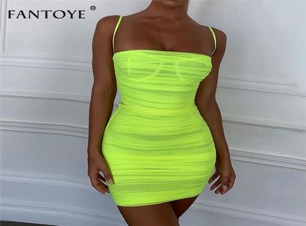 

fantoye summer women dress double layer mesh spaghetti strap backless bodycon dress wrap party night club dresses vestidos3610692, Black;gray