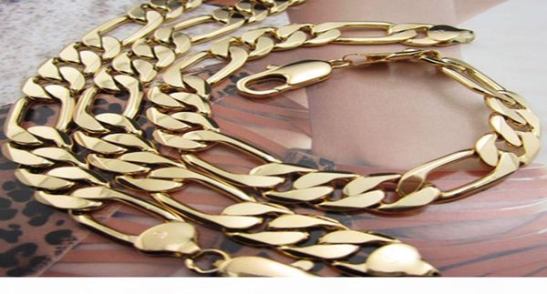 

mens necklace bracelet set chain heavy solid 18k yellow gold filled 12mm figaro link chain mens jewelry set 236quot86quot2330534, Silver