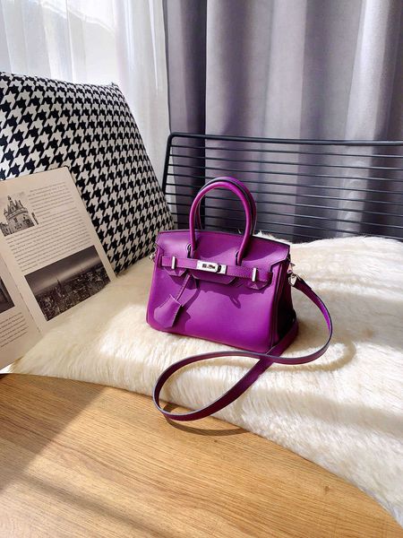 

genuine leather brknes tote bag handbag purple bag women's crossbody bag high-end feeling small home bag xtdkd