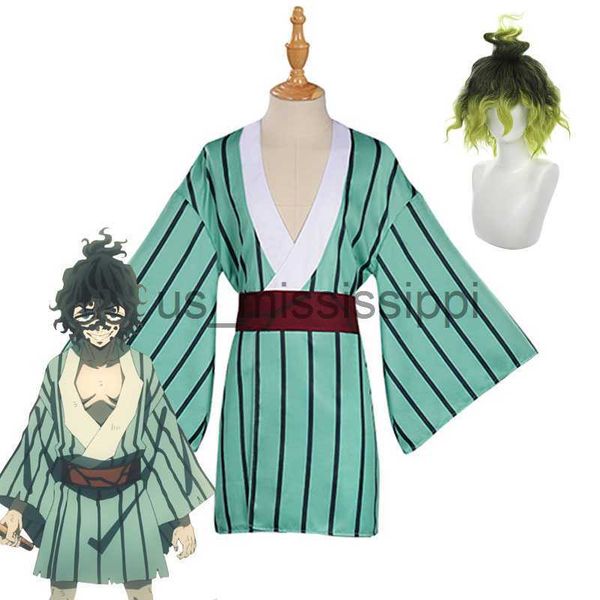 

cosplay wigs season 2 anime demon slayer gyutaro shabana cosplay costume giyuutarou kimetsu no yaiba wig daki brother japanese kimono x0901, Black