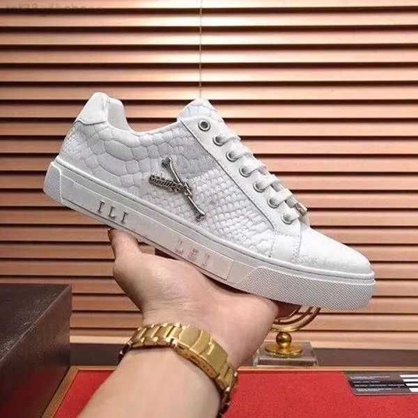 

philipps pleins fashion men leather lace up platform oversized sole sneakers white casual shoes printed size38-45, Black
