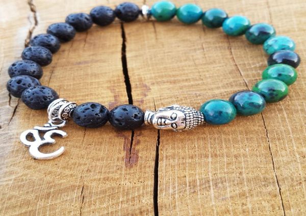 

sn1097 mens beaded tierracast buddha yoga bracelet ohm charm bracelet black lava and turquoise bracelet 4523634