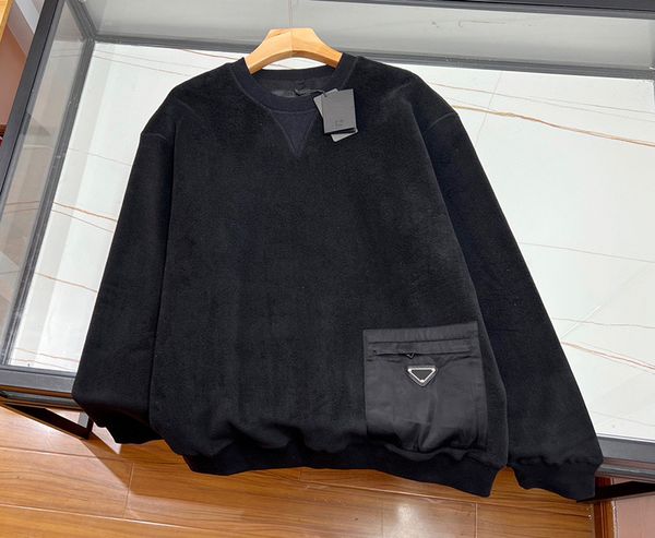 

2023 early autumn new men's polar fleece panel lightweight knitted round neck sweater designer pullover, Black