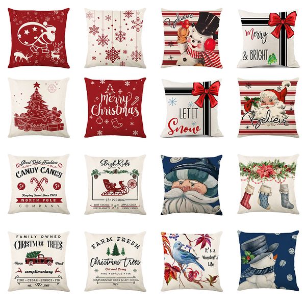 

christmas pillow cover linen printing home sofa cushion car headrest office pillow cover wholesale
