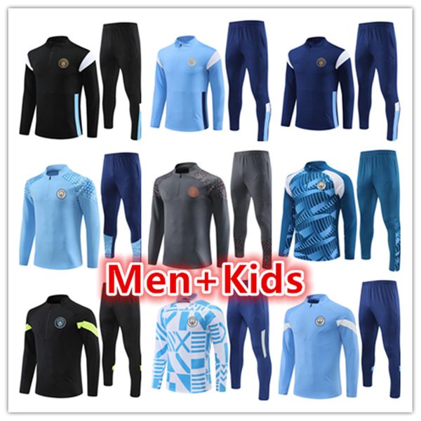 

2023 2024 man city tracksuit haaland half zip training suit men kids kit 22 23 24 mens soccer tracksuits long sleeve sportswear football boy, Black