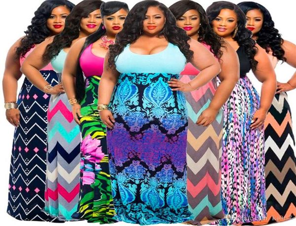 

plus size dresses fashion floral printed casual dress striped wave summer dresse fat lady brand sleeveless skirt for women scoop n9319919, Black;gray