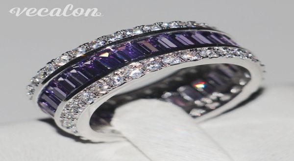 

vecalon women fashion jewelry ring 15ct simulated diamond amethyst cz 925 sterling silver engagement wedding band ring for women9121805, Slivery;golden