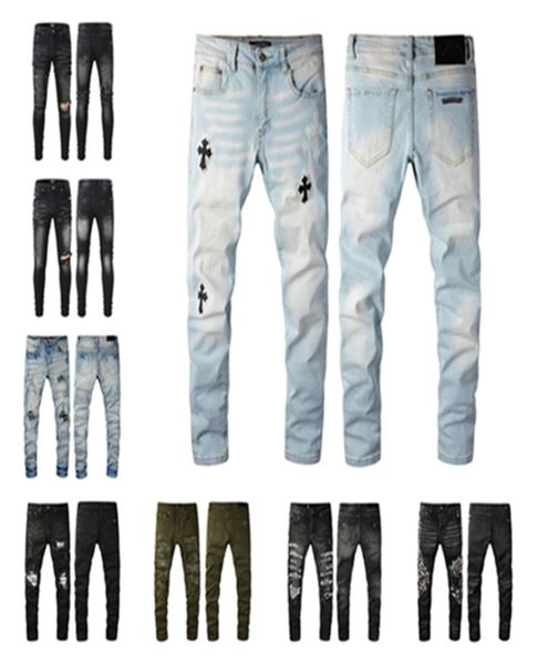 

men039s jeans new fashion mens designer jeans ripped denim pants luxury hip hop distressed zipper trousers for male2907221, Blue