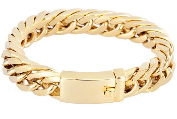 

brand new 95g heavy mens jewelry gift biker 316l stainless steel cuban curb link gold plated bracelet 85quotx 145064048, Black