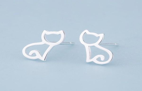 

925 sterling silver earrings cute little small cat earrings simple small crescent stud earrings simple girl lucky gift jewelry9883308, Golden;silver