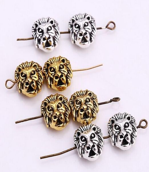 

100pcslot metal leone lion head beads spacer bead charms for jewelry diy making antique sliver plated gold plated 11x12mm2244231, Black