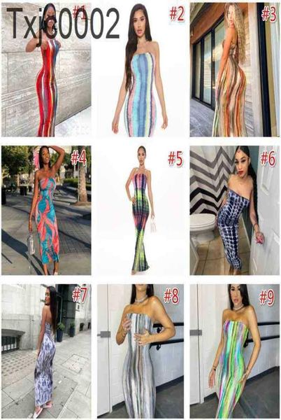 

women summer casual dresses slim wrap bust long skirt tie dye printed off shoulder dress ladies skirt 9 colours7644876, Black;gray