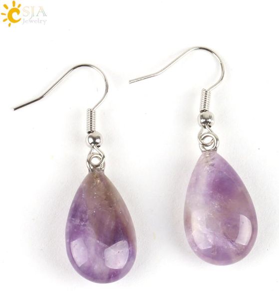 

csja 2016 hook glaze water drop opal agate crystal lazuli beads dangle natural pendant stone earring handmade women jewelry e1061345922, Silver