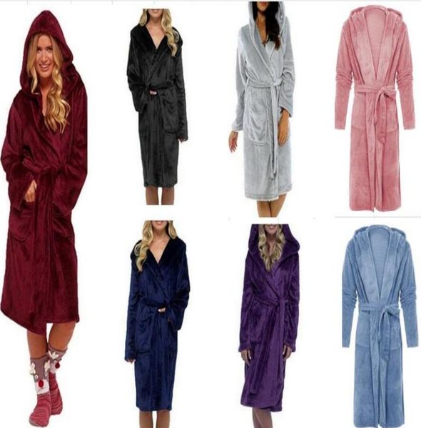 

7colour s5xl ladies bath robe warmer gown hooded fleece fluffy soft nightwear womens dressing sleepwear 346203285521146355886, Black;red