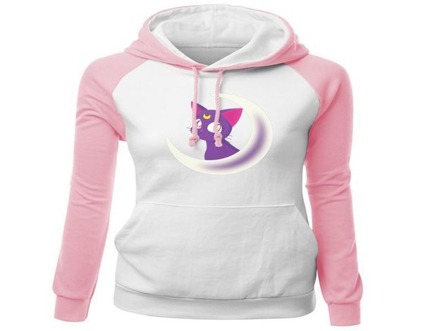 

2019 women hooded sweatshirt sailor moon luna cat printed long sleeve casual loose hoodies kaii girls spring autumn thicken plus si8194652, Black