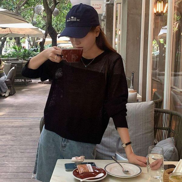 

korean round neck sweater with a sense of design early autumn guangzhou line style lazy chic female, White;black