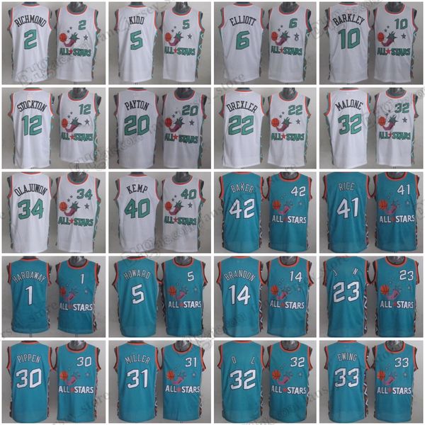 

custom xs-6xl1996 all-star retro basketball jerseys hardaway richmond howard elliott barkley stockton brandon payton drexler rice baker mour, Black;red