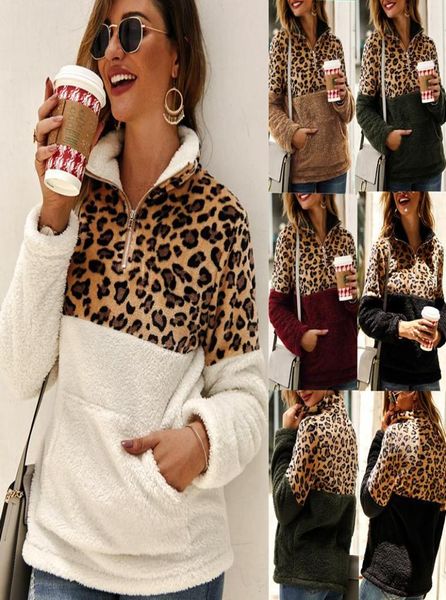 

women leopard printed plush sweatshirts designer zipper lapel neck pullover womens jacket long sleeve hoodies thick wool swea1559535, Black