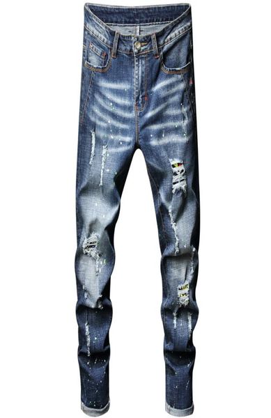 

wear holes straight paste cloth washing jeans men039s pants03815508, Blue