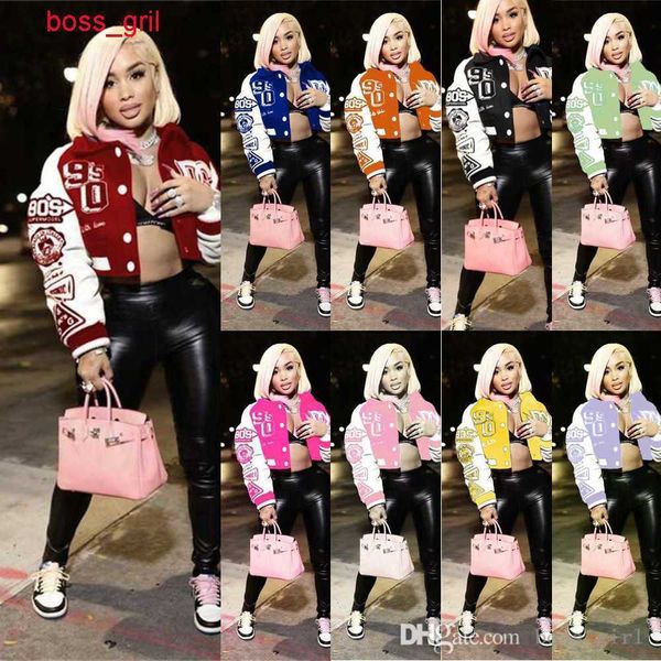

womens trendy baseball jackets designer clothing letter printed woolen lapel trench coat women splicing crop s-xxl, Black;brown