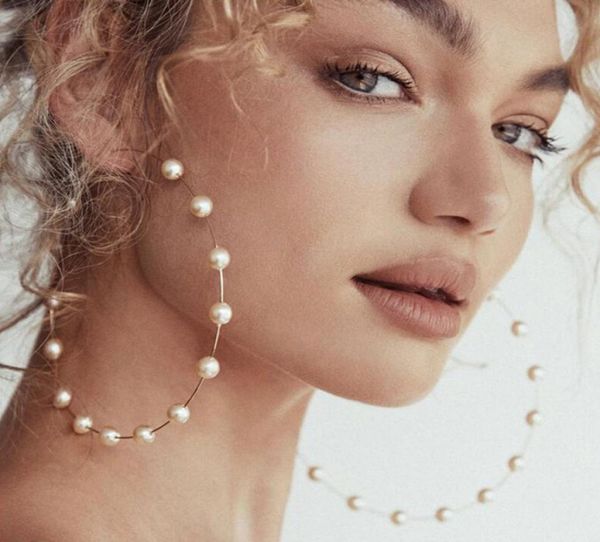 

oversized women elegant white simulated pearls statement dangle drop earring big circle round metal gold sliver hoop earrings ear 8794525, Silver