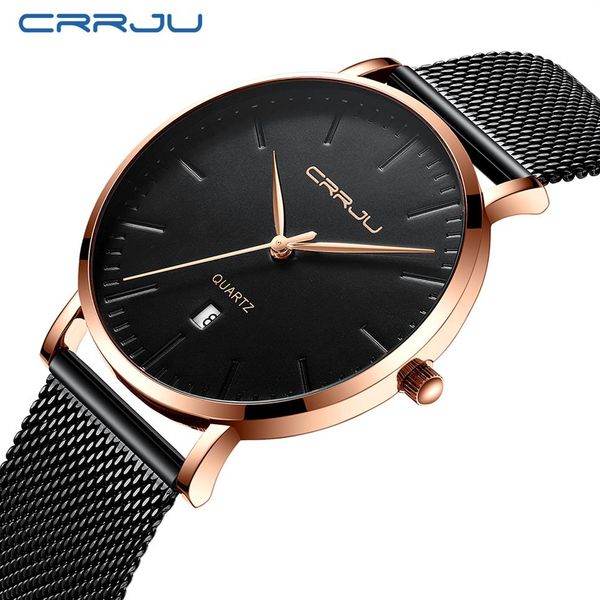 

men's wrist watches luxury brand crrju mens quartz watches men business male clock gentleman casual fashion wrist watch212p, Slivery;brown