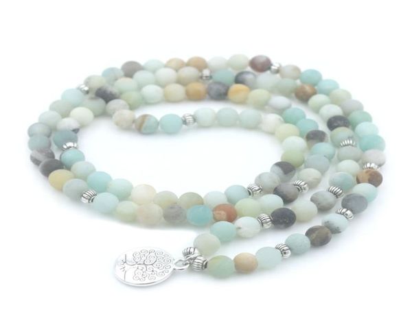 

in stock 6mm frosted amazonite bracelet prayer beads tree life charm bracelet 108 amazonite mala beads bracelet for women energy2211942, Black